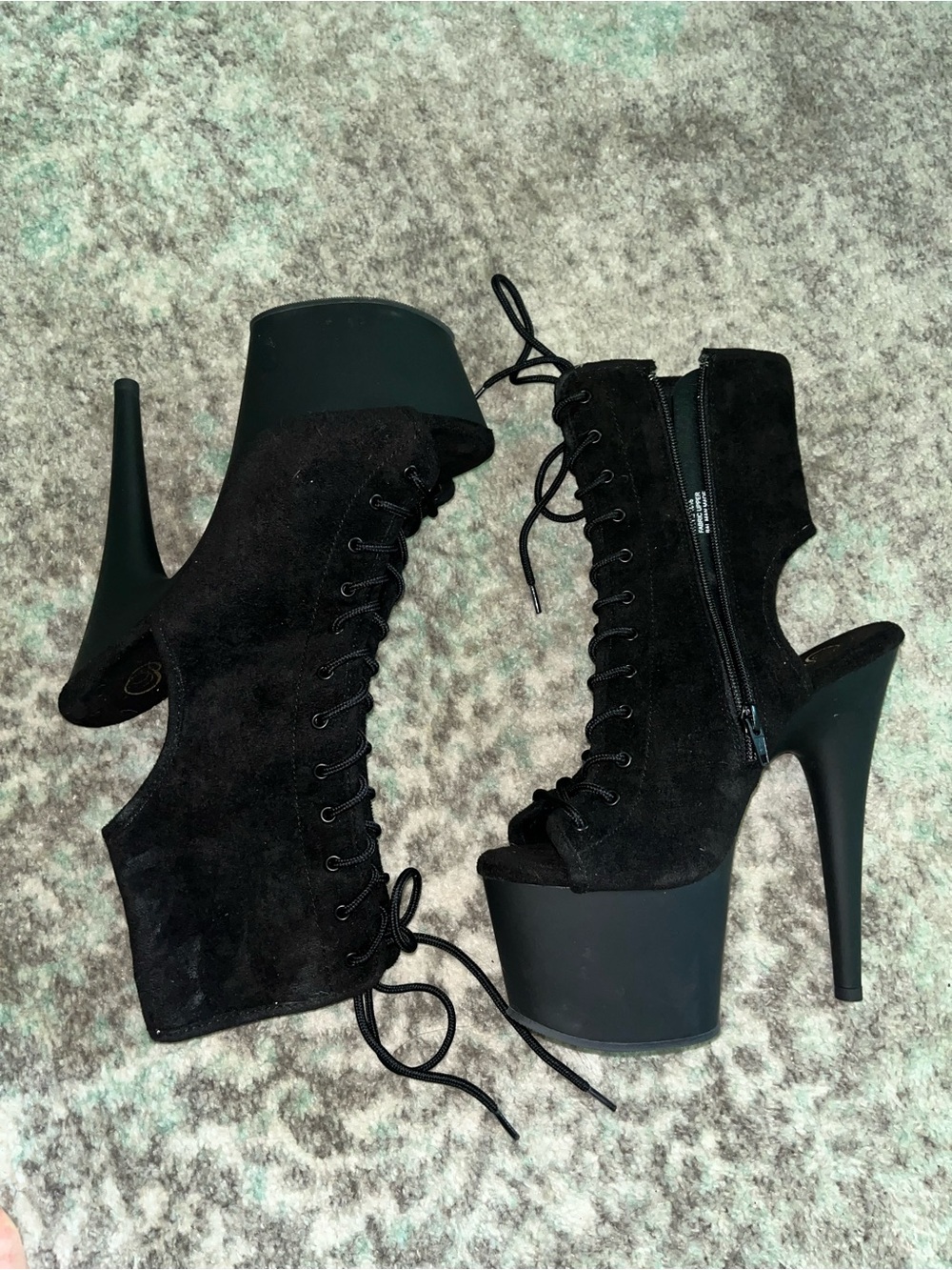 Adore 1016 Black Suede Lace-Up Platform Pleaser Booties : Worn Once